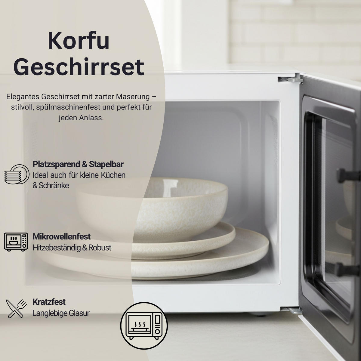 TAFELSERVICE KORFU - 24 teilig aus Steingut - Creme, Stein (27.5/5/27.5cm) - Sänger