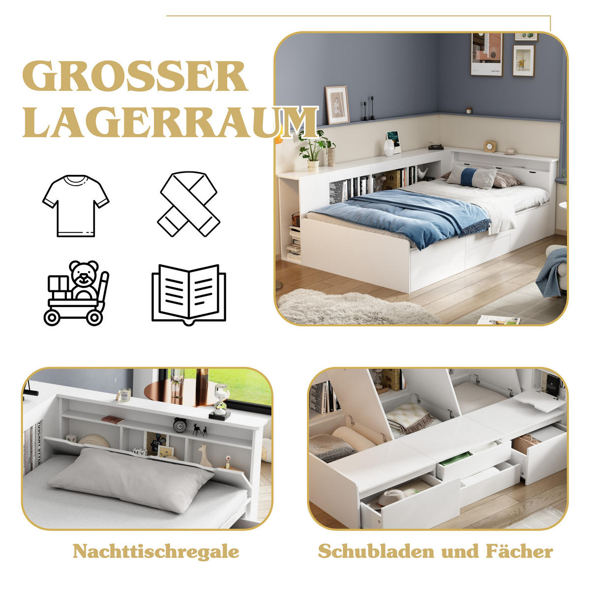 KINDERBETT 90/200 cm weiß aus MDF mit Stauraum - Weiß, Holzwerkstoff (90/200cm) - OKMYHOME