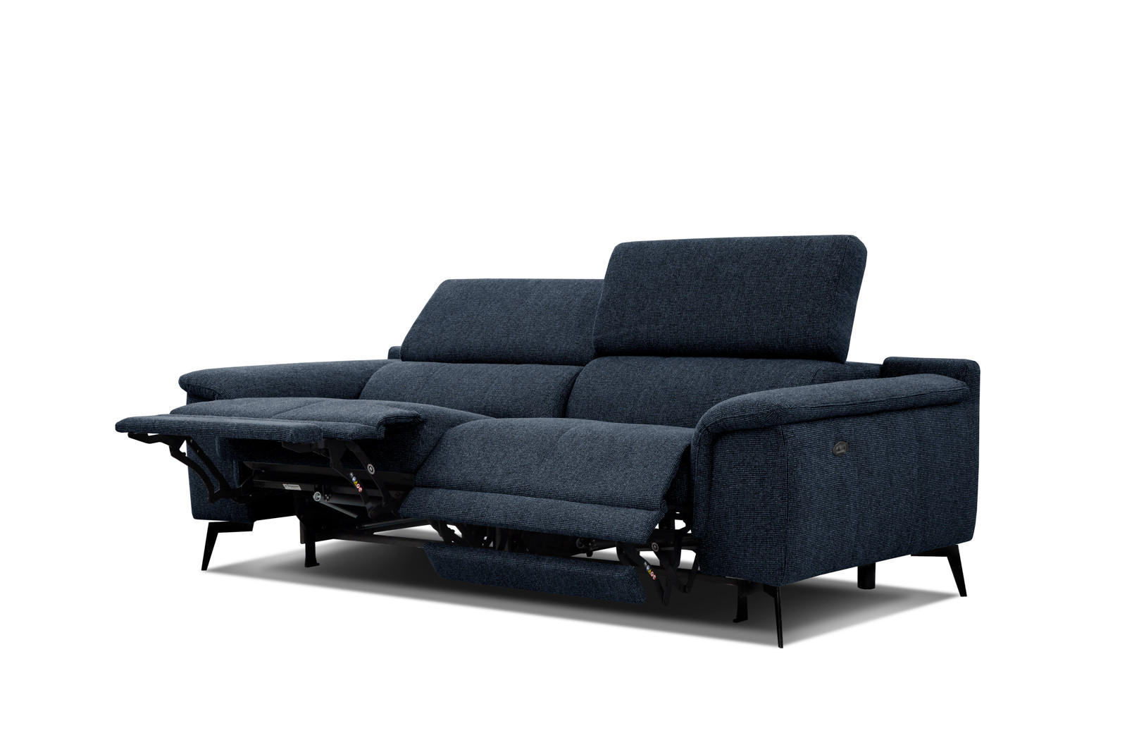 RELAXSOFA FIERO 3-Sitzer mit 2 Relaxfunktionen, dunkelblau - Schwarz/Dunkelblau, Holzwerkstoff/Textil (212/82/103cm) - Courtois Laville