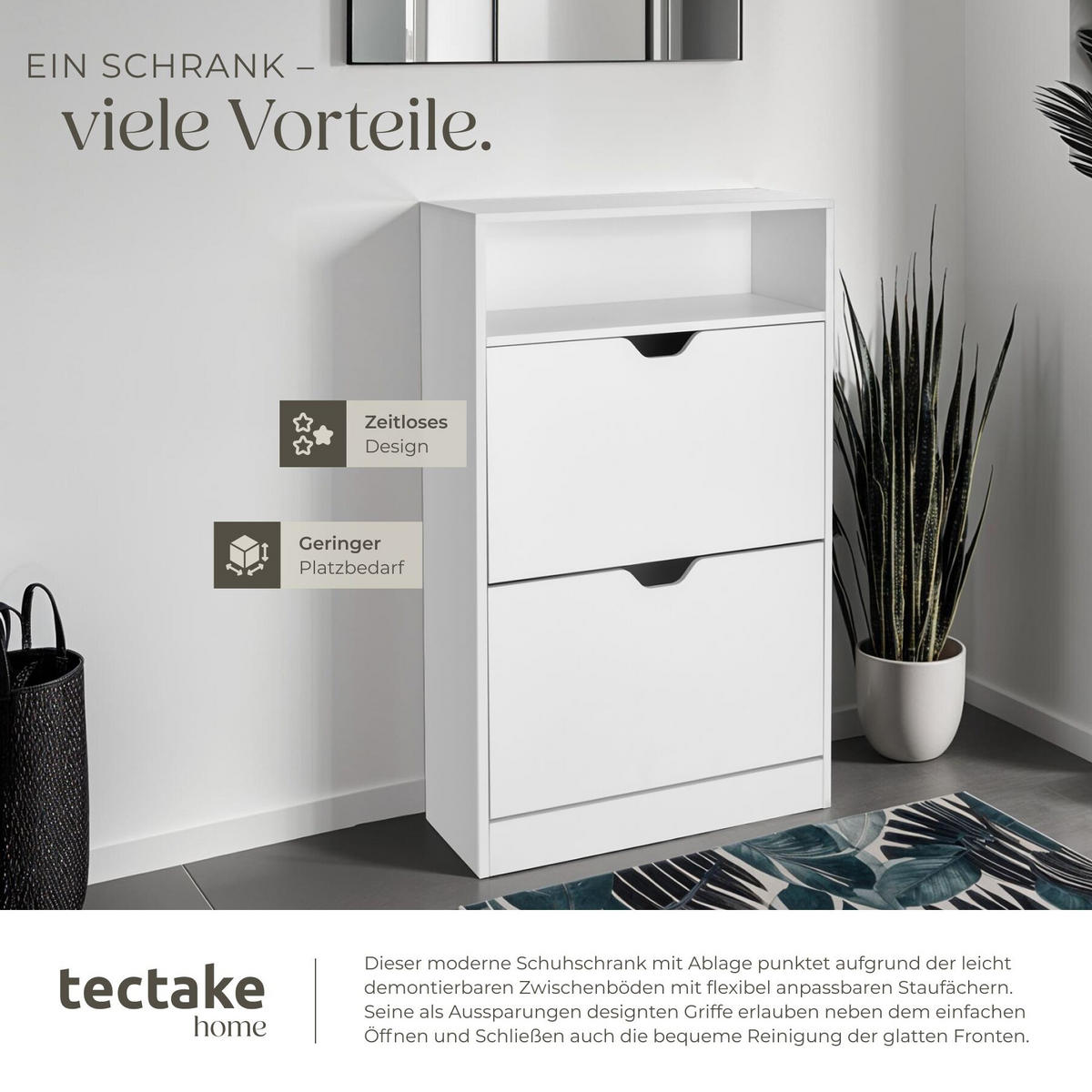 SCHUHSCHRANK Calea, 60 x 24 x 102 cm, weiß - Weiß, Holzwerkstoff (60/102/24cm) - tectake