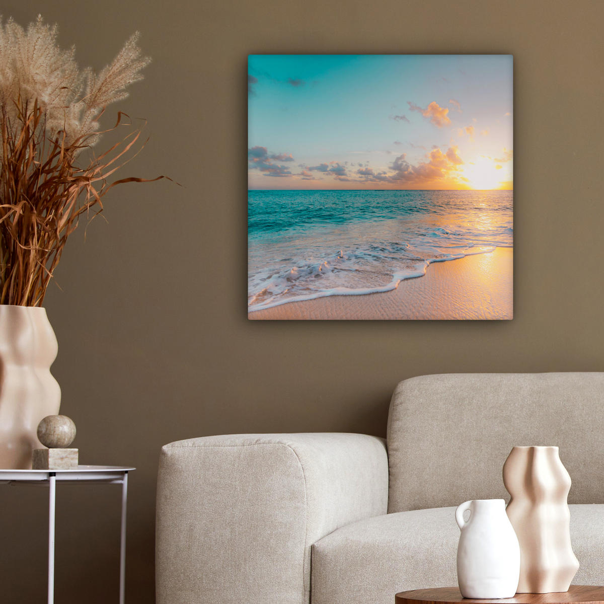 LEINWANDBILD - Sonnenuntergang - Strand - Meer - Sommer - Blau - 50x50 - Room Decor - Multicolor, Textil (50/50cm) - MuchoWow