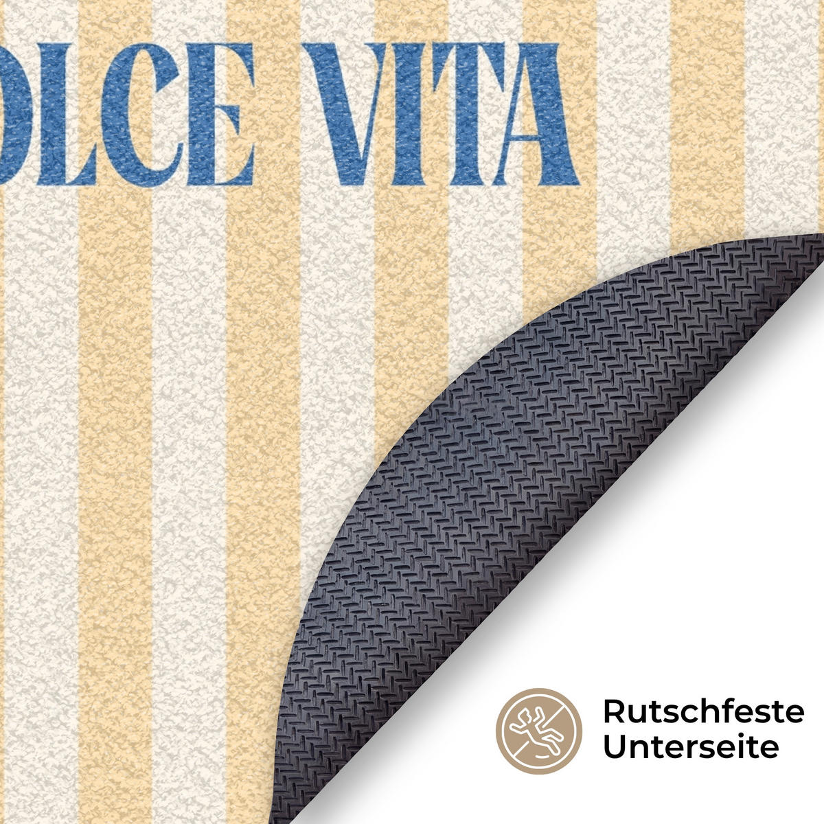 FUSSMATTE Blau – Gelb – Streifen – La Dolce Vita 120x120 cm - Hellgelb, Kunststoff (120/0.4cm) - MuchoWow
