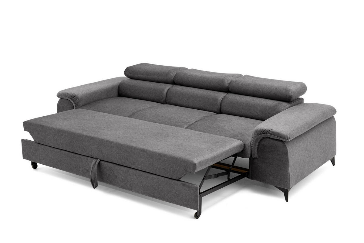 3-SITZER-SOFA PLAZA mit Schlaffunktion 127x195 Velours Grau - Schwarz/Grau, Holz/Textil (260/90/100cm) - Muffo