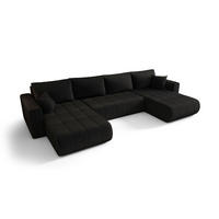 WOHNLANDSCHAFT LARA U-Form schwarz Velours Monolith 97 - Schlaffunktion, Bettkasten - Schwarz, Textil (385/85/175cm) - Cornero