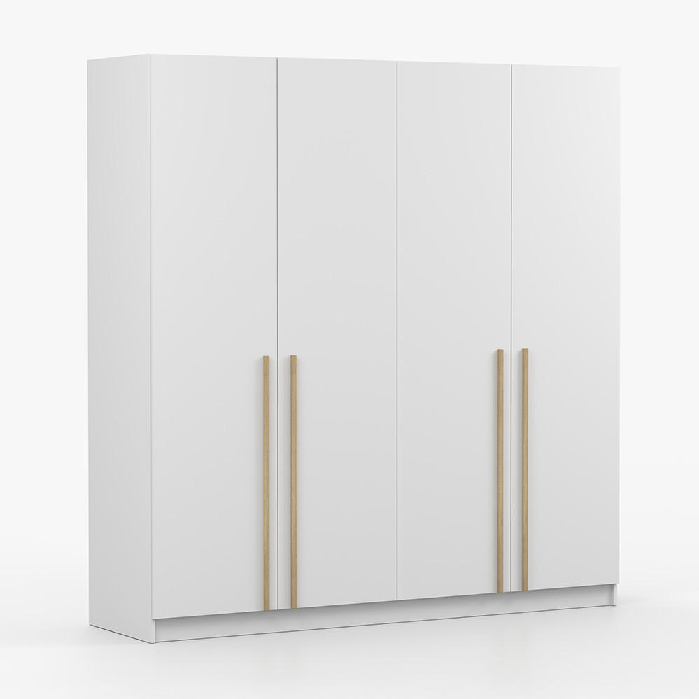 DREHTÜRENSCHRANK SEVILLA 4D Weiß/Weiß, 4-türig, Holzgriffe - Eukalyptusholzfarben/Weiß, Holz/Holzwerkstoff (200/210/57cm) - imoebel24
