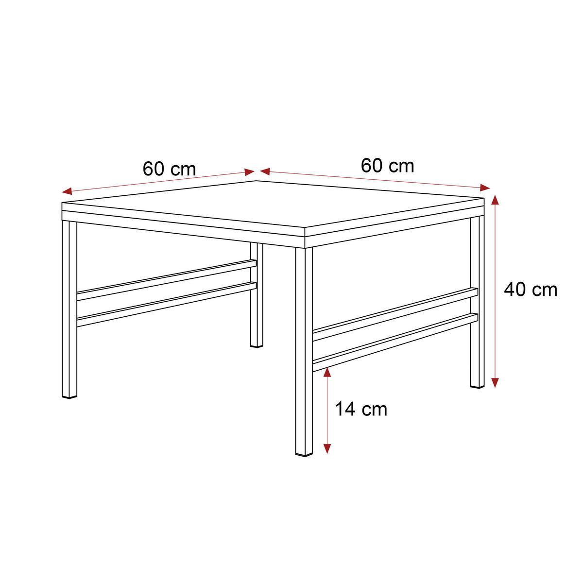 COUCHTISCH FORMA 60/60 cm Quadrat, Schwarz matt - Schwarz, Metall (60/60/46cm) - Idohome
