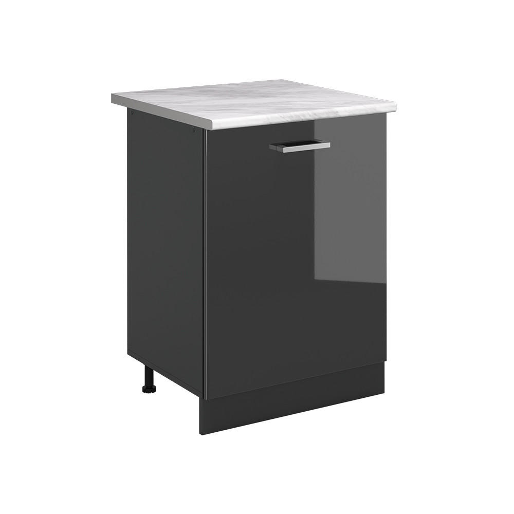 SPODNÍ SKŘÍŇKA KUCHYŇSKÉ LINKY R-Line, Antracitový vysoký lesk/Antracit, 60 cm s 1 dveřmi pracovná doska Mramor - antracitová, kompozitní dřevo (60/81.6/60cm) - Vicco