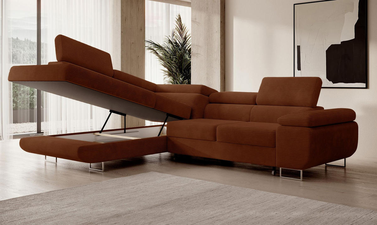 ECKSOFA Stevil Kupferbraun Cordbezug - Silberfarben/Kupferfarben, Textil/Metall (275/203cm) - Selsey