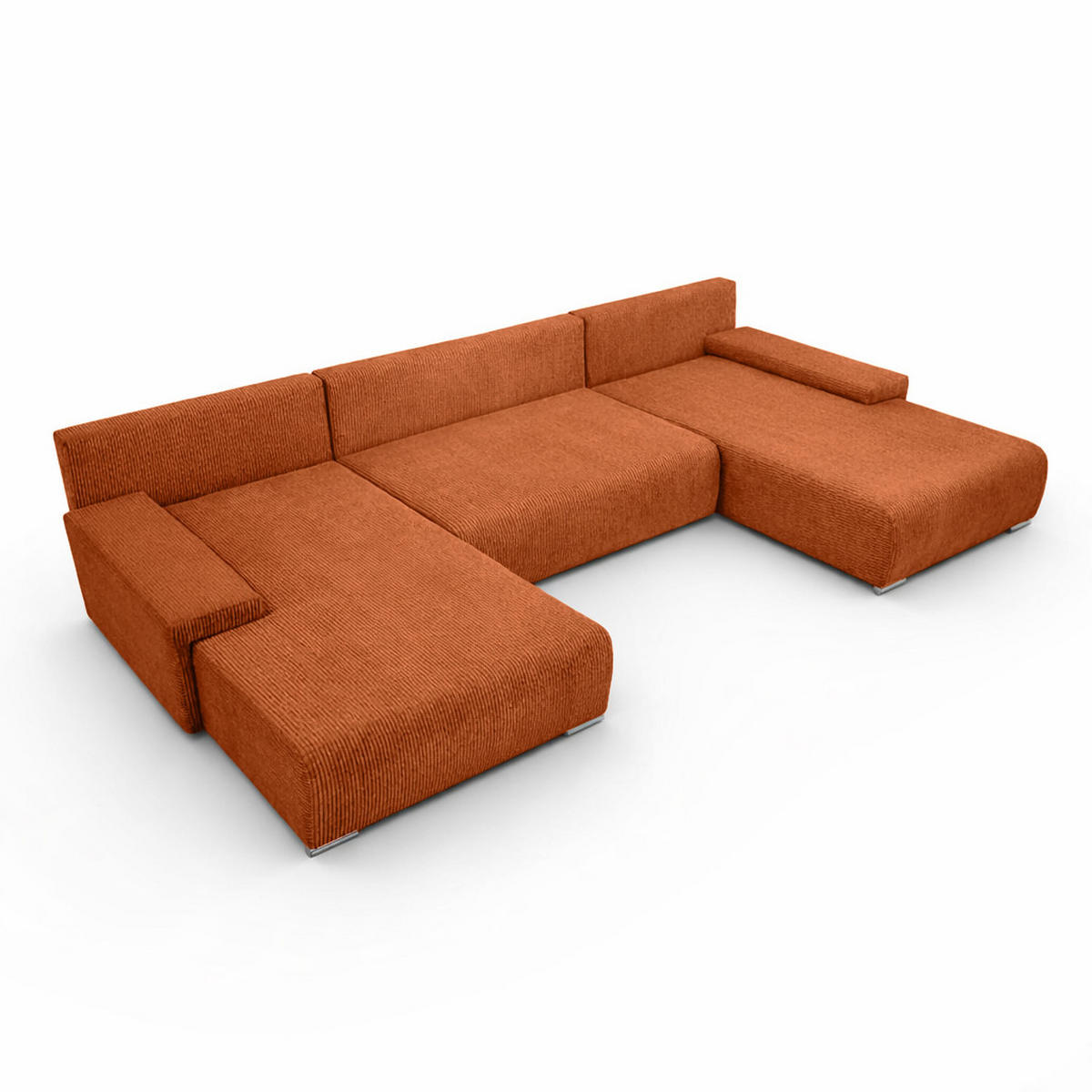 ECKSOFA U-Form Livorno Schlaffunktion Cord-Stoff Kupfer - Chromfarben/Schwarz, Holz/Kunststoff (348/93/188cm) - Kaiser Möbel