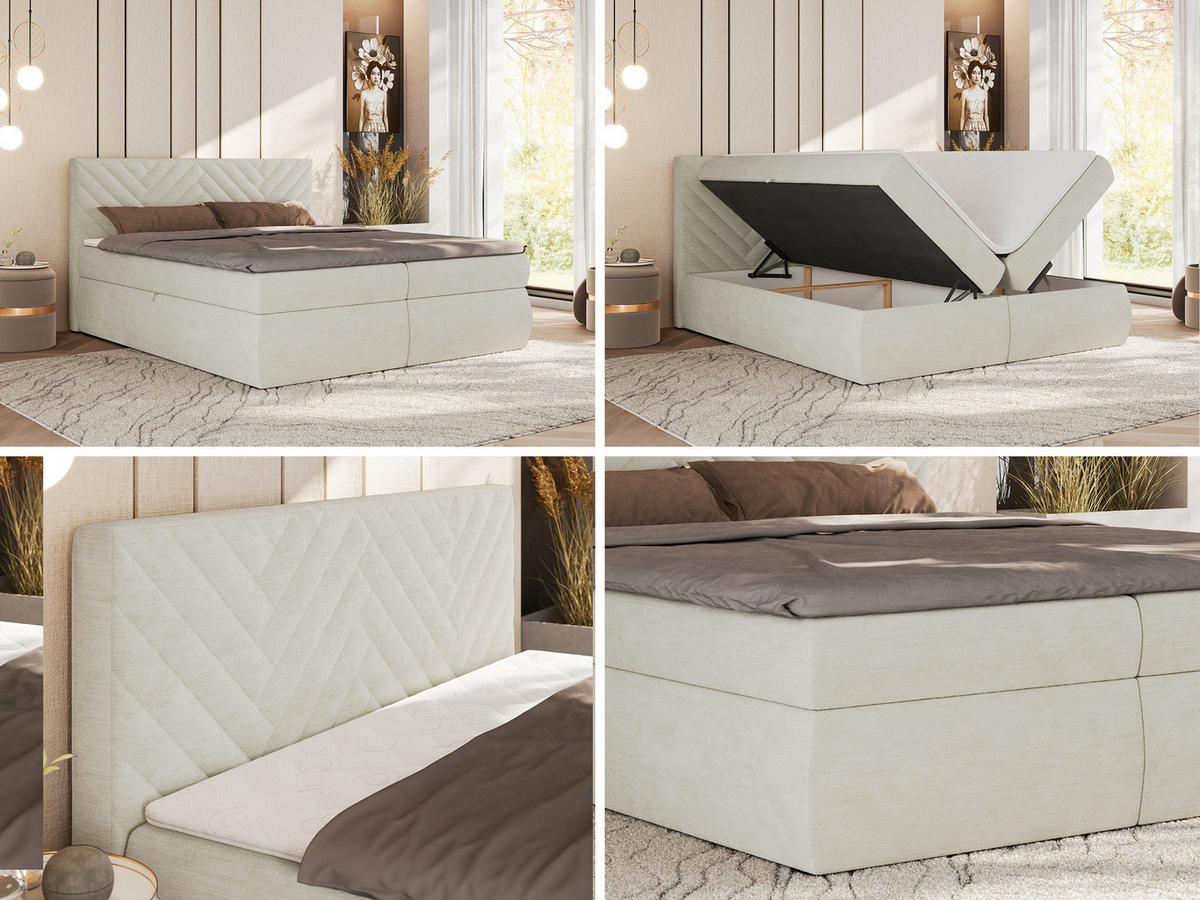 BOXBETT AVERTA 180/200 - Creme Schenille glatt - H4 - Creme, Textil (180/200cm) - MKS