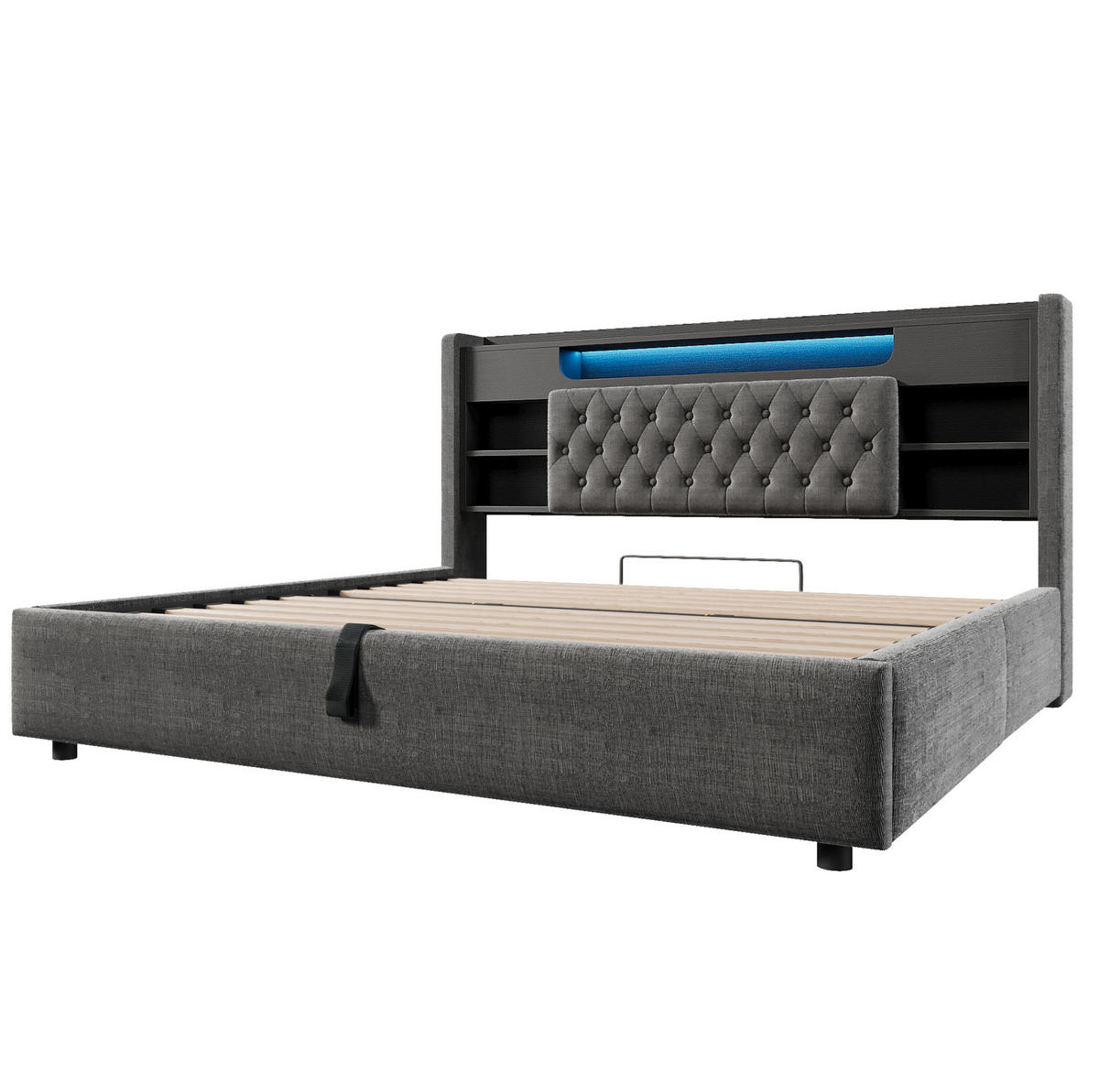 POLSTERBETT 180x200 cm in Grau mit Bettkasten, LED, USB- und USB-C-Anschlüssen - Grau, Textil (180/200cm) - IVMEU
