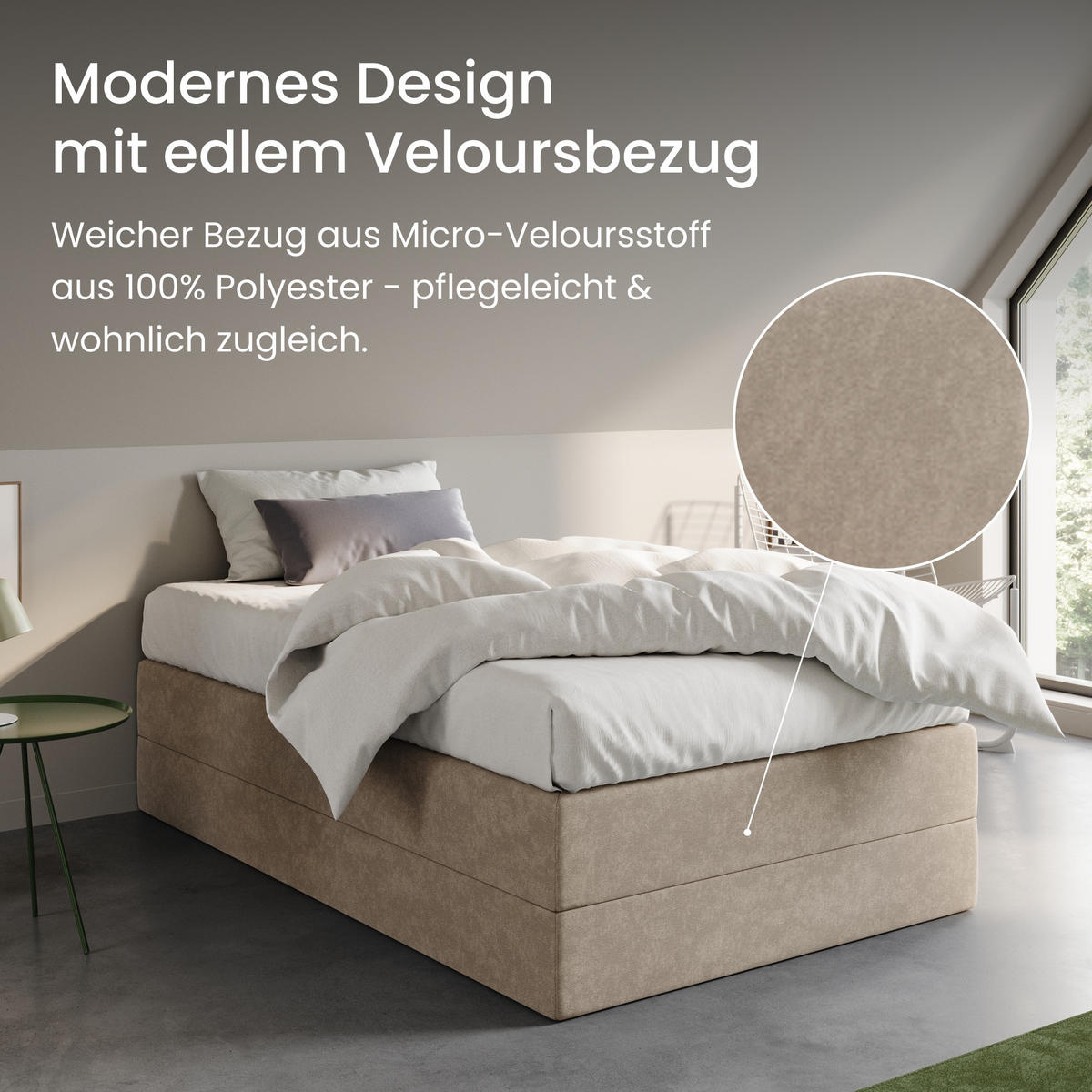 BOXSPRINGBETT mit Kaltschaummatratze, 120 x 200 cm, in Beige - Beige, Holzwerkstoff (120/200cm) - Home Collective