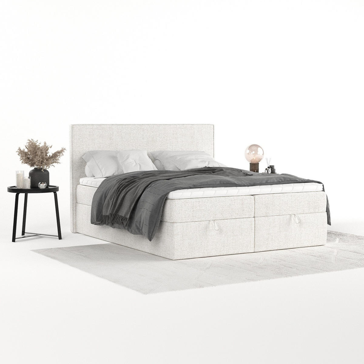 BOXBETT Velma 140/200 cm Creme im Neve Stoff - Creme/Schwarz, Holz/Holzwerkstoff (140/200cm) - AltaBeds