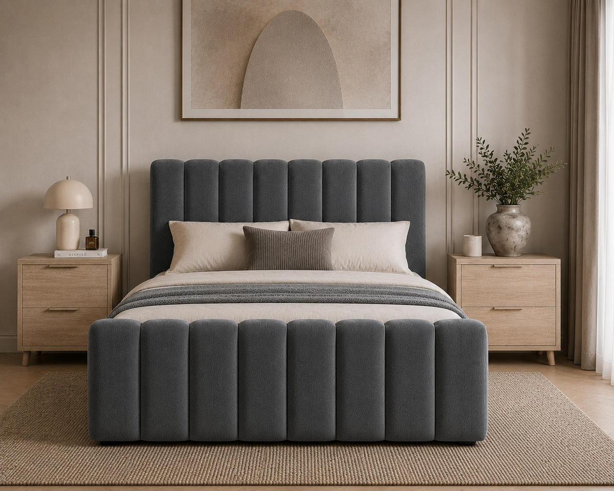 BOXBETT 01 BIS 160 x 200 cm - Vibe - Modernes Polsterbett mit Bettkasten inkl. PU-Schaum-Topper und Federmechanismus - Grau, Holz (160/200cm) - ROYAL24_MARKT