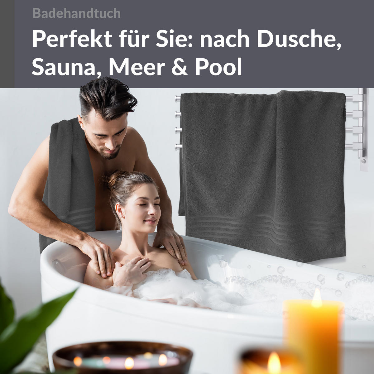 BADETUCH London Anthrazit Grau 2er Set 100x150 - Anthrazit, Textil (100/150cm) - Lashuma