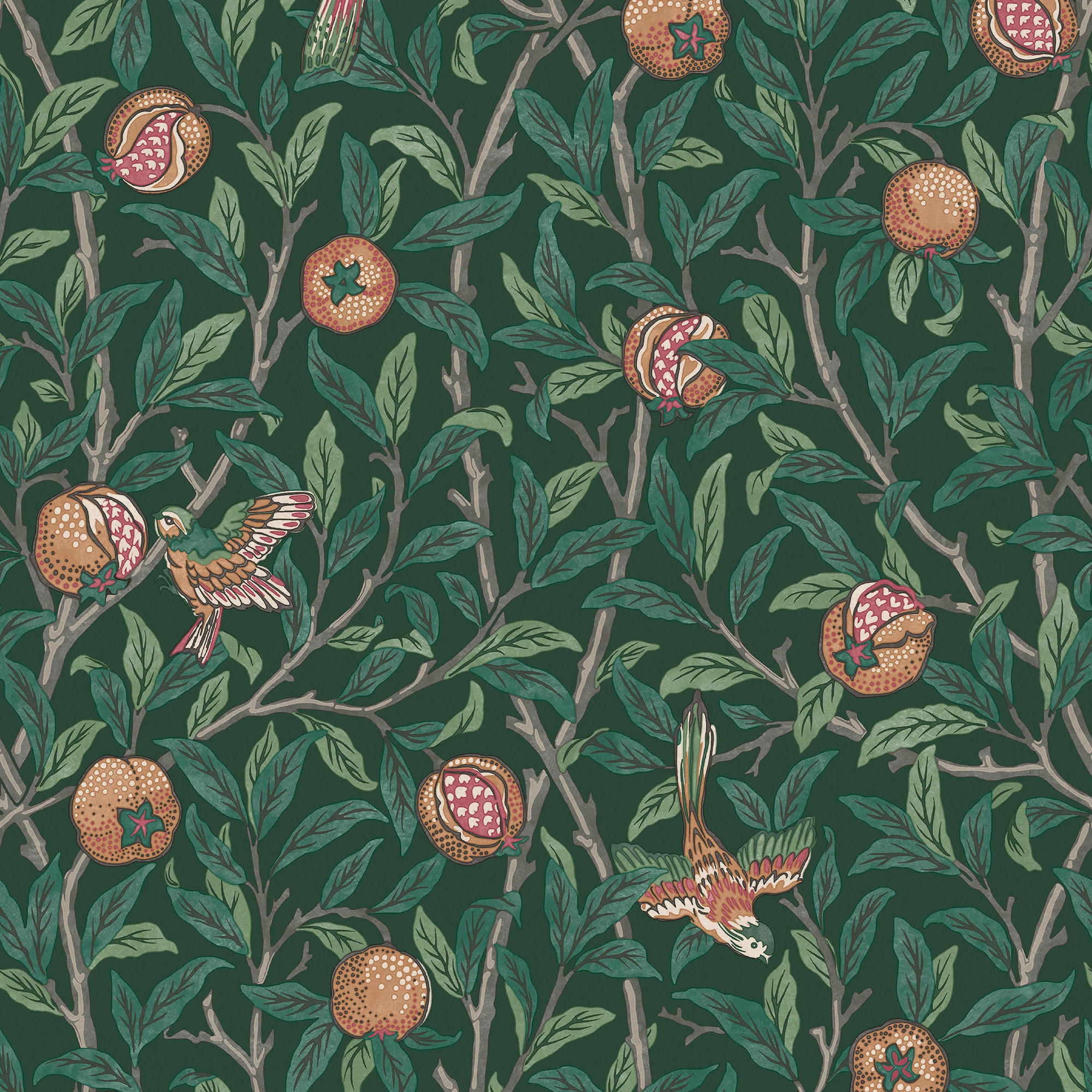 VLIESTAPETE Bird & Pomegranate Deep Green - Grün, Papier/Kunststoff (52/1000cm) - Graham & Brown