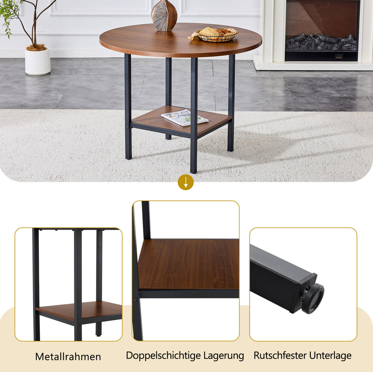 ESSTISCH 100/77/100 cm Walnuss aus MDF und Metall mit Stauraumablage - Walnussfarben, Holzwerkstoff (100/100/77cm) - OKMYHOME