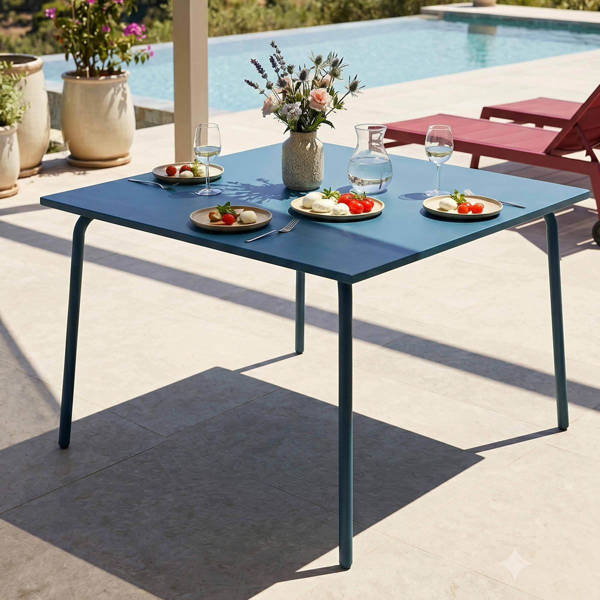 GARTENTISCH , Pazifikblau - Blau, Metall (120/120/72cm) - Oviala