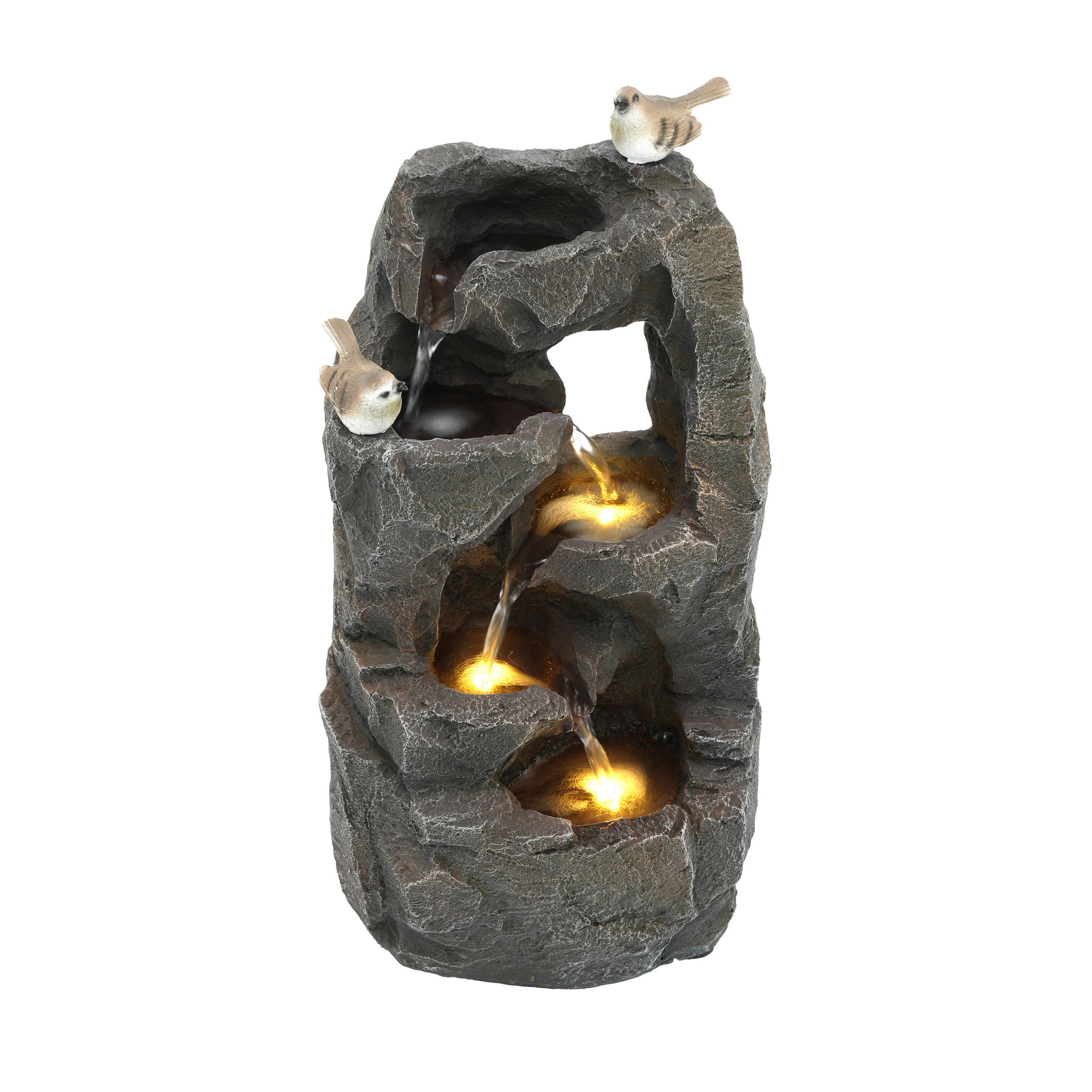 GARTENBRUNNEN LED Steingrau 47cm Zen Außen Terrasse Balkon - Grau, Naturmaterialien (25.5/19/47cm) - FLIEKS