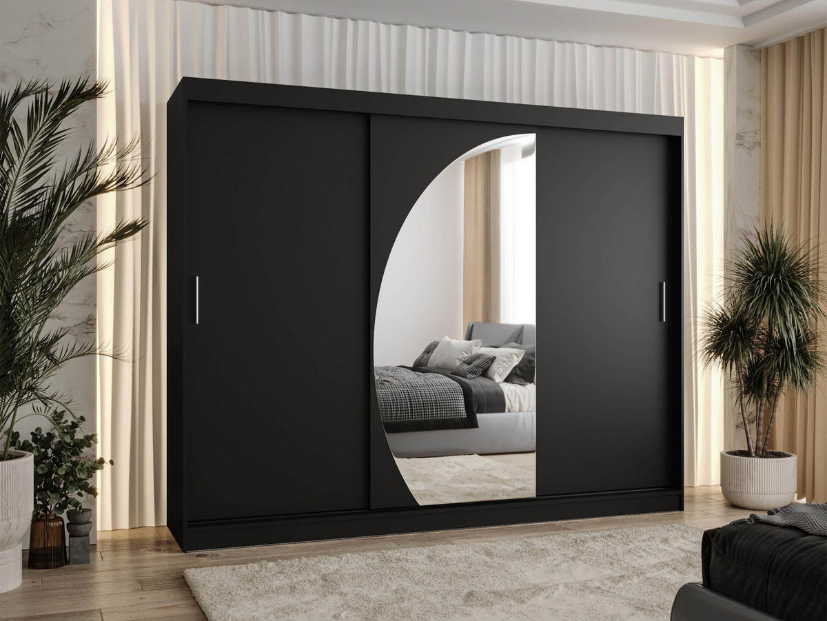 SCHWEBETÜRENSCHRANK Wika 250 cm mit Schubladen - Silberfarben/Schwarz, Holzwerkstoff/Kunststoff (250/200/62cm) - MIRJAN24