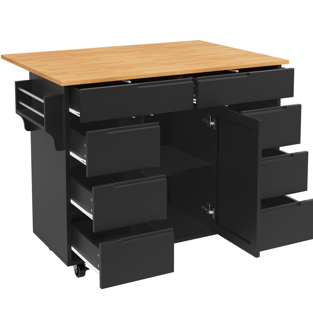 KÜCHENINSEL 122/46/91,5 cm schwarz mit klappbarer Tischplatte - Schwarz, Holzwerkstoff (122/91.5/74.5cm) - OKWISH