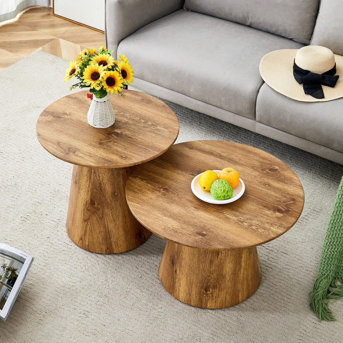 COUCHTISCH DE-211 Set 2-teilig, Eichefarben - Eichefarben, Holzwerkstoff (60/60/35cm) - ComfortXL