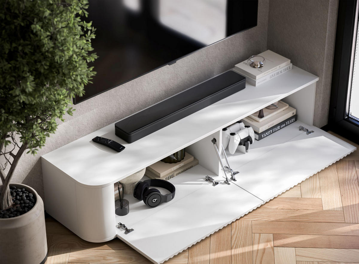 TV komoda Aurora matná biela 140 cm s nízkymi nožičkami - biela, kompozitné drevo (140/31/35cm) - Meble Lindner