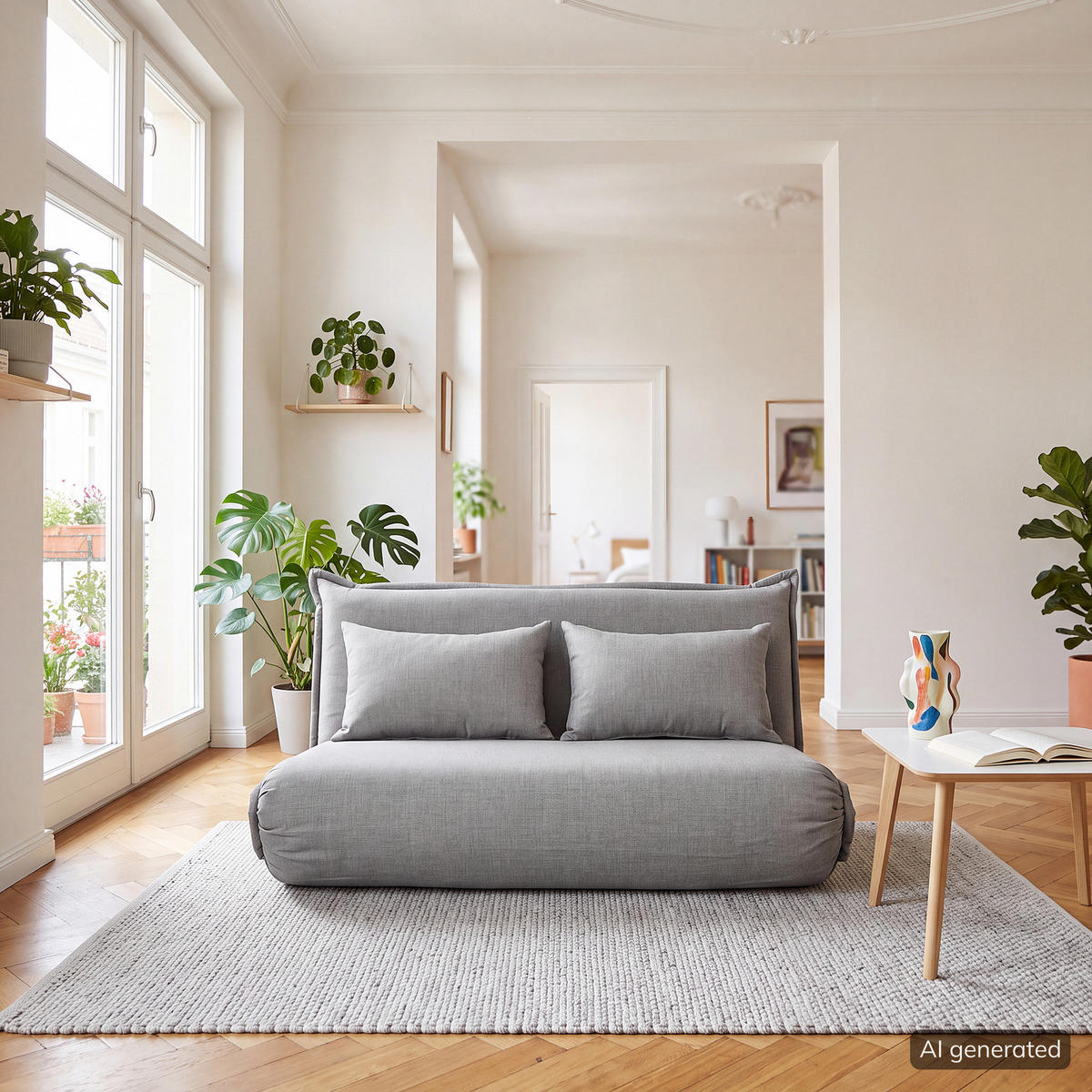 SCHLAFSOFA - Hellgrau/Schwarz, Textil/Metall (150/75/85cm) - home24