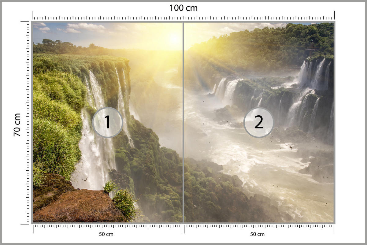 FOTOTAPETE für Wohnzimmer Wasserfall Sonnenaufgang Pflanzen 100x70 - Gelb/Beige, Papier (100/70cm) - Muralo