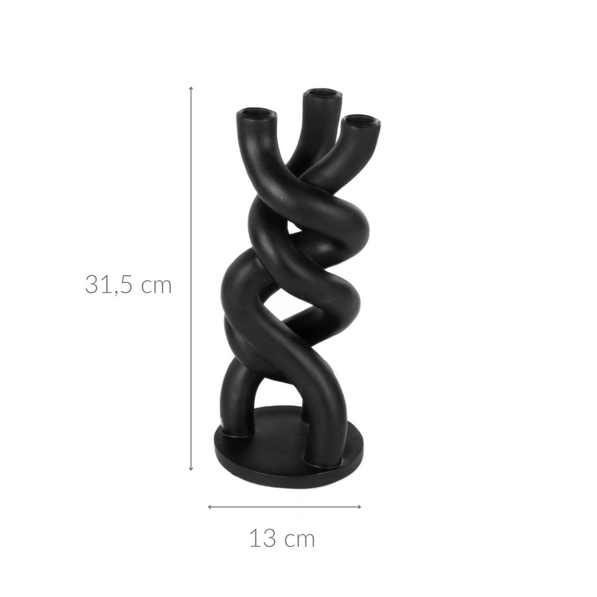 KERZENSTÄNDER Twisted für 3 Abendkerzen - Schwarz, Keramik (13/31.5/13cm) - Present Time