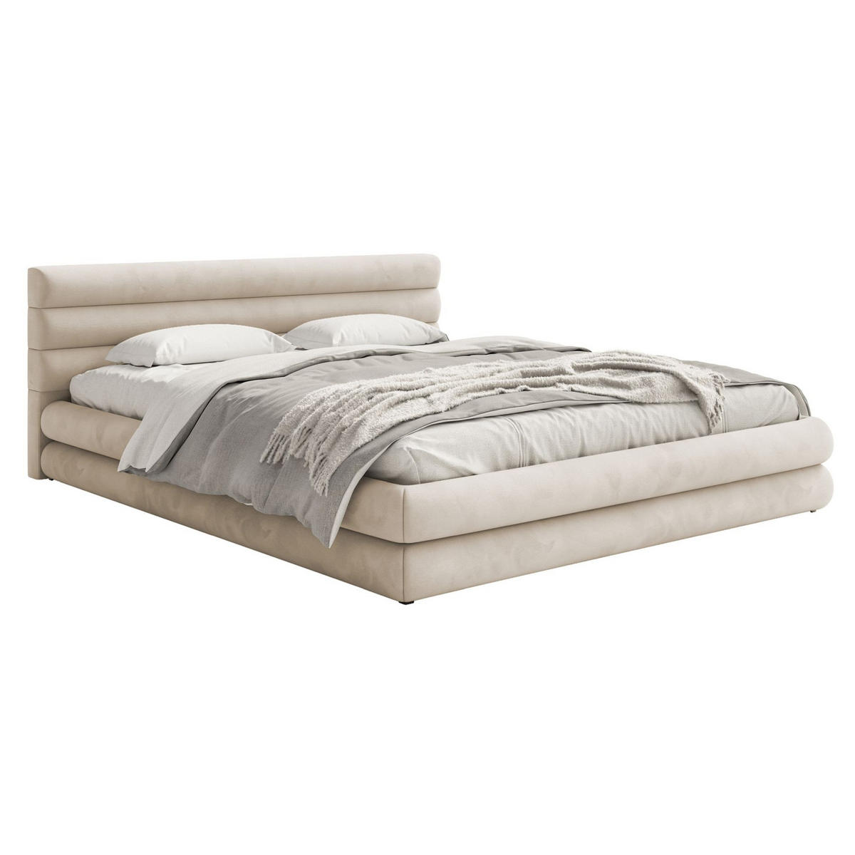 POLSTERBETT Alegre Hellbeige Samt 180x200 cm - Ecru/Schwarz, Kunststoff/Textil (180/200cm) - Selsey