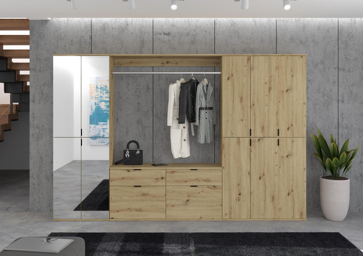 GARDEROBENKOMBINATION 4tlg. Projekt X Garderobe in Artisan Eiche Nachbildung B/H/T: 273x193x34 cm - Eiche Artisan, Holzwerkstoff (273/193/34cm)