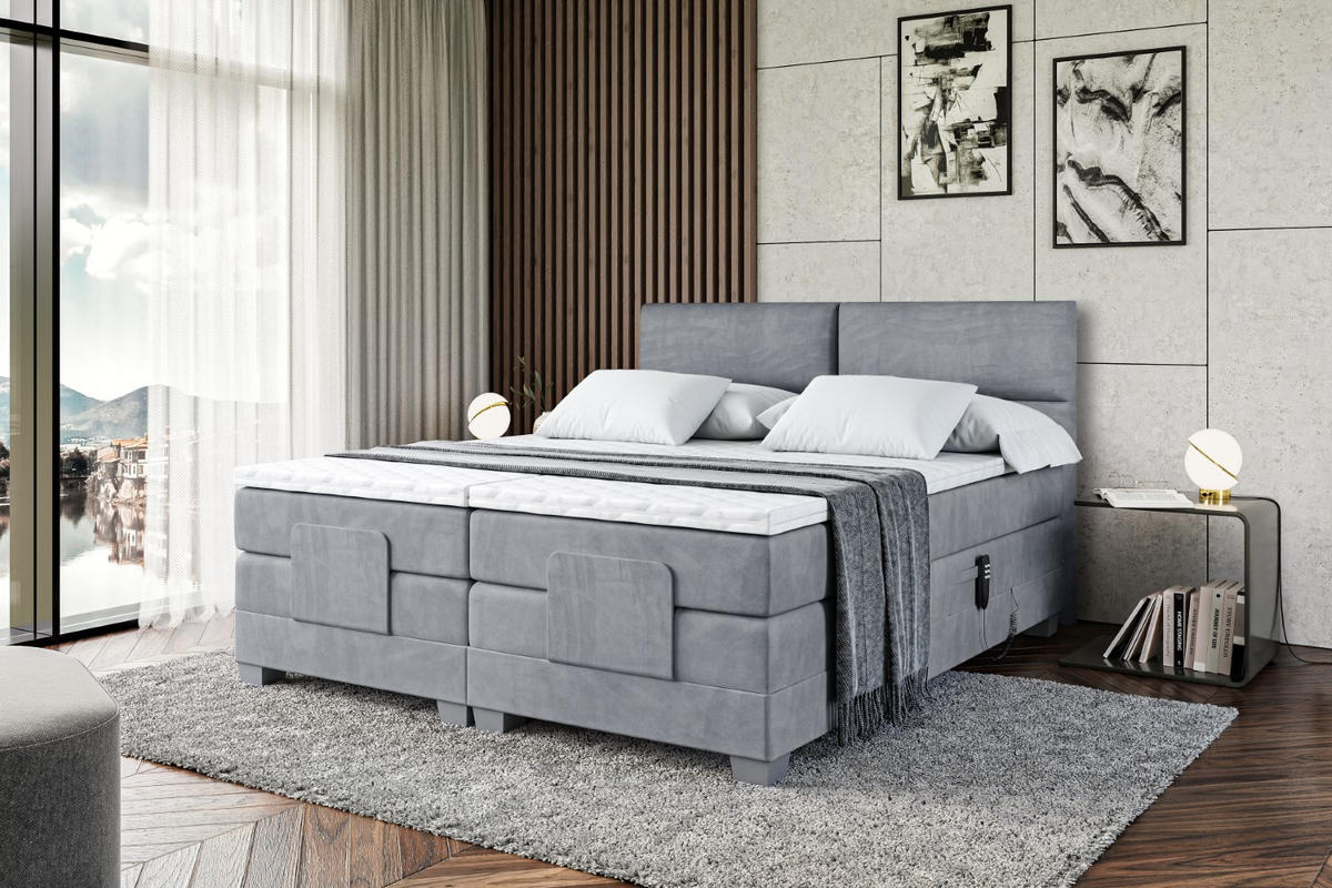 BOXSPRINGBETT elektrisch verstellbar mit 2 Matratzen H4/Taschenfederung MAYA EL 140 x 200 Hellgrau - Hellgrau, Holzwerkstoff (147/200cm) - ALTDECOR