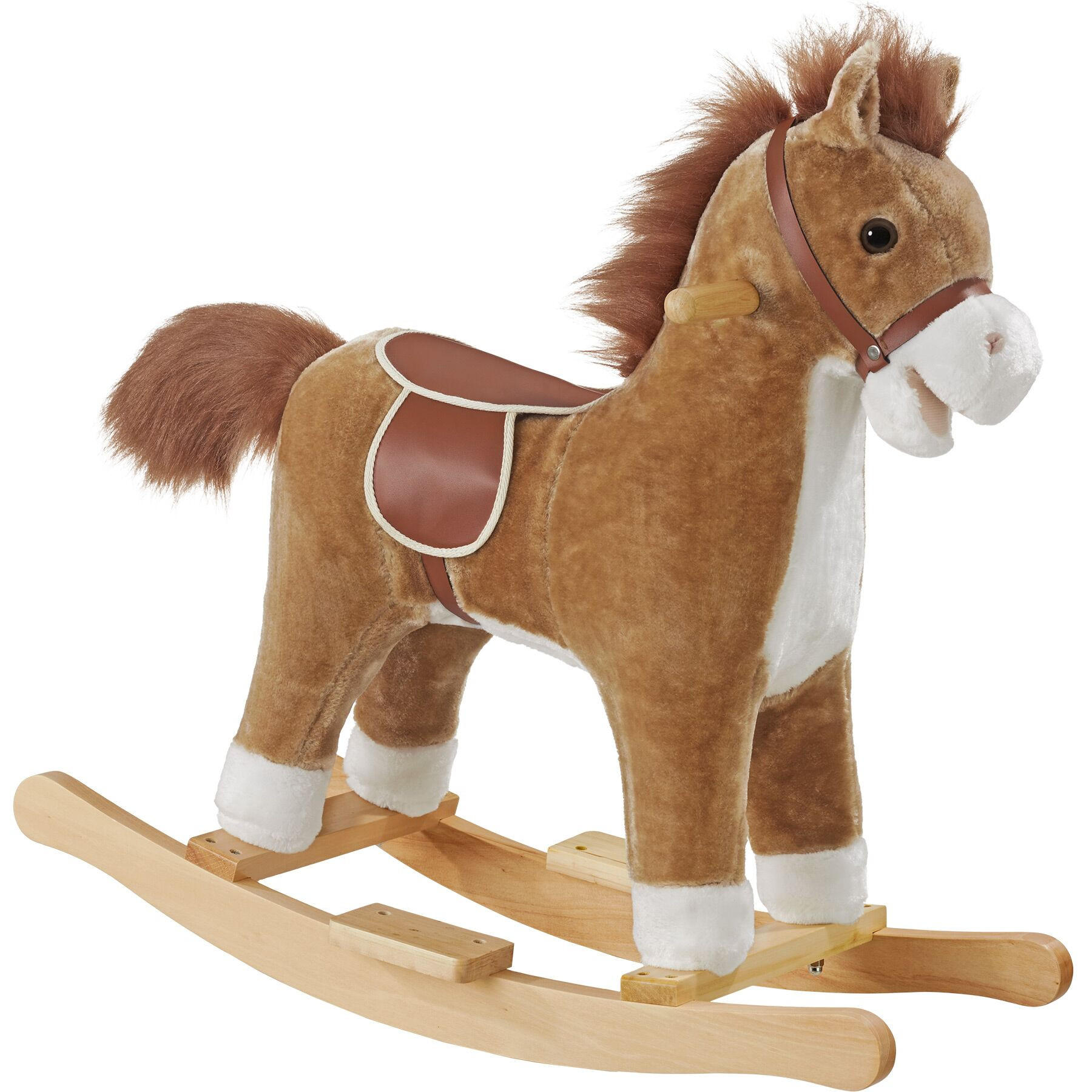 SCHAUKELPFERD ,massive Holzkufen, ab 24 Monaten geeignet,braun - Braun, Textil (31/61/65cm) - tectake