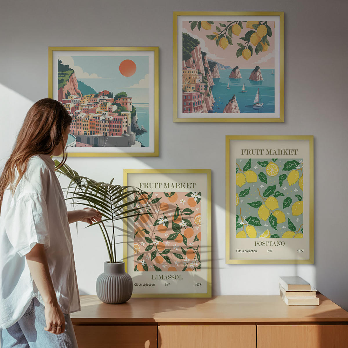 WANDBILDER 4er Set - 50x50 cm & 40x60 cm Goldrahmen - Zitrusfrüchte der italienischen Tropen - Goldfarben, Kunststoff (50/50cm) - ArtPrintCave