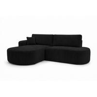ECKSOFA Mit Schlaffunktion Und Bettkasten, Cordstoff Tilia, Schwarz, Links, ROUND ONE OPEN XL - Schwarz, Holz (262/175cm) - Kaiser Möbel