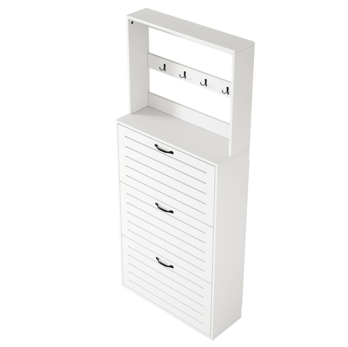 SCHUHSCHRANK 70/25/165 cm mit 8 Haken, platzsparend in Weiß/Schwarz - Weiß, Holzwerkstoff (70/163/25cm) - BEAOK