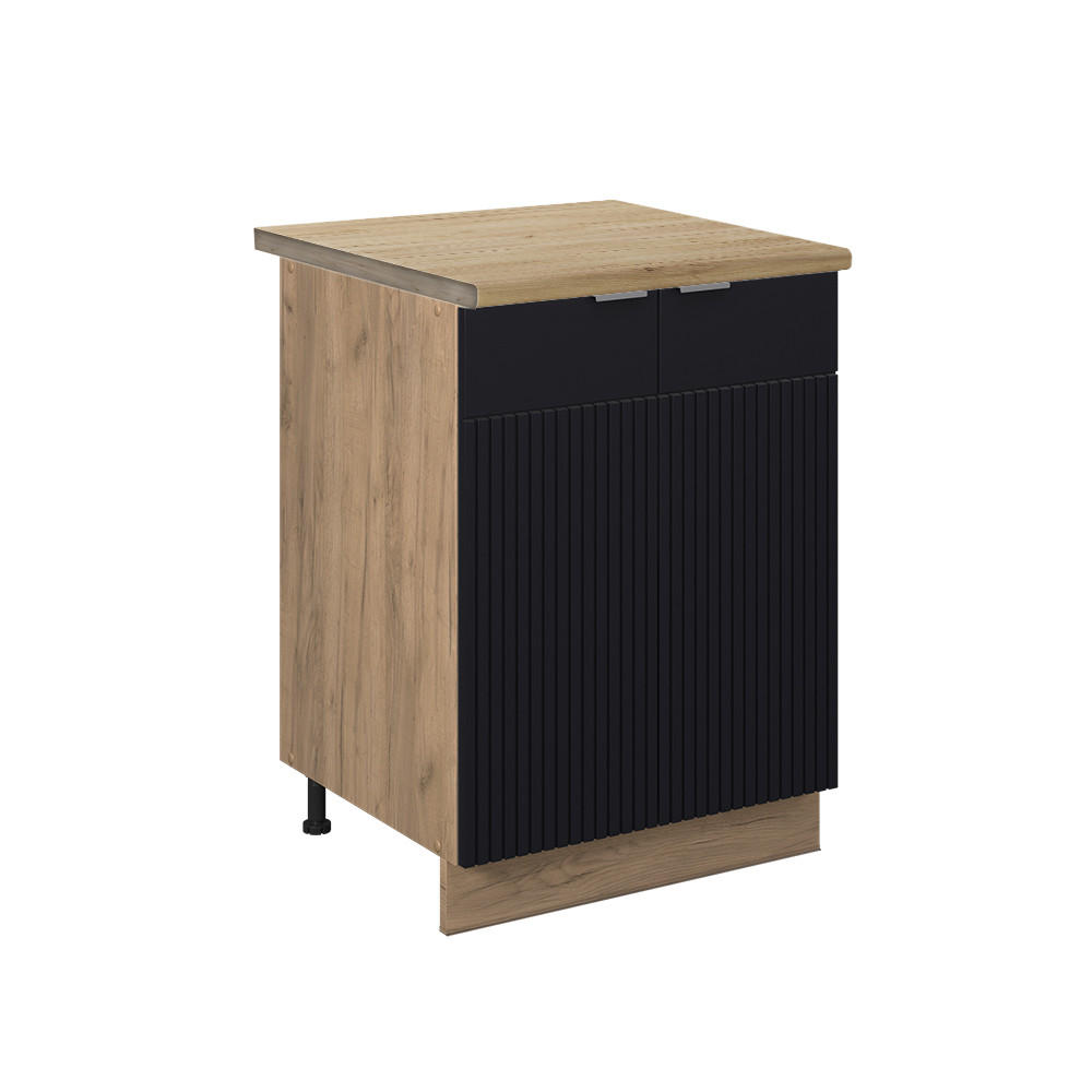 KÜCHENUNTERSCHRANK Fame-Line, Schwarz gestreift, 60 cm, AP Eiche - Eiche Wotan/Schwarz, Holzwerkstoff (60/82/60cm) - Vicco