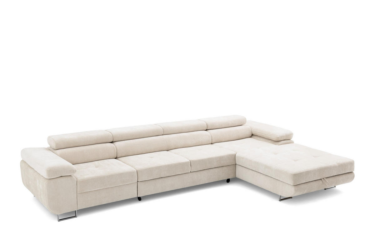 ECKSOFA ALONZO MAXI Rechts mit Schlaffunktion 125x195 Chenille Beige - Chromfarben/Beige, Holz/Textil (350/203cm) - Muffo