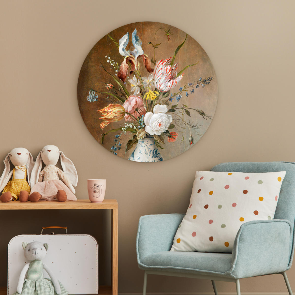 WANDBILD Stilleben mit Blumen - Balthasar van der Ast - Malerei 60x60 cm - Sandfarben, Kunststoff (60/60cm) - MuchoWow