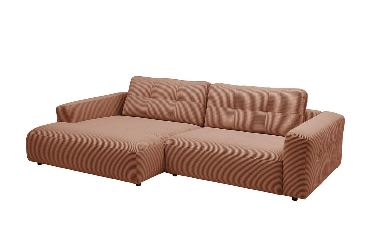 ECKSOFA XL MIKA Braun Cord - Dunkelbraun/Schwarz, Kunststoff/Textil (296/167cm) - KAWOLA
