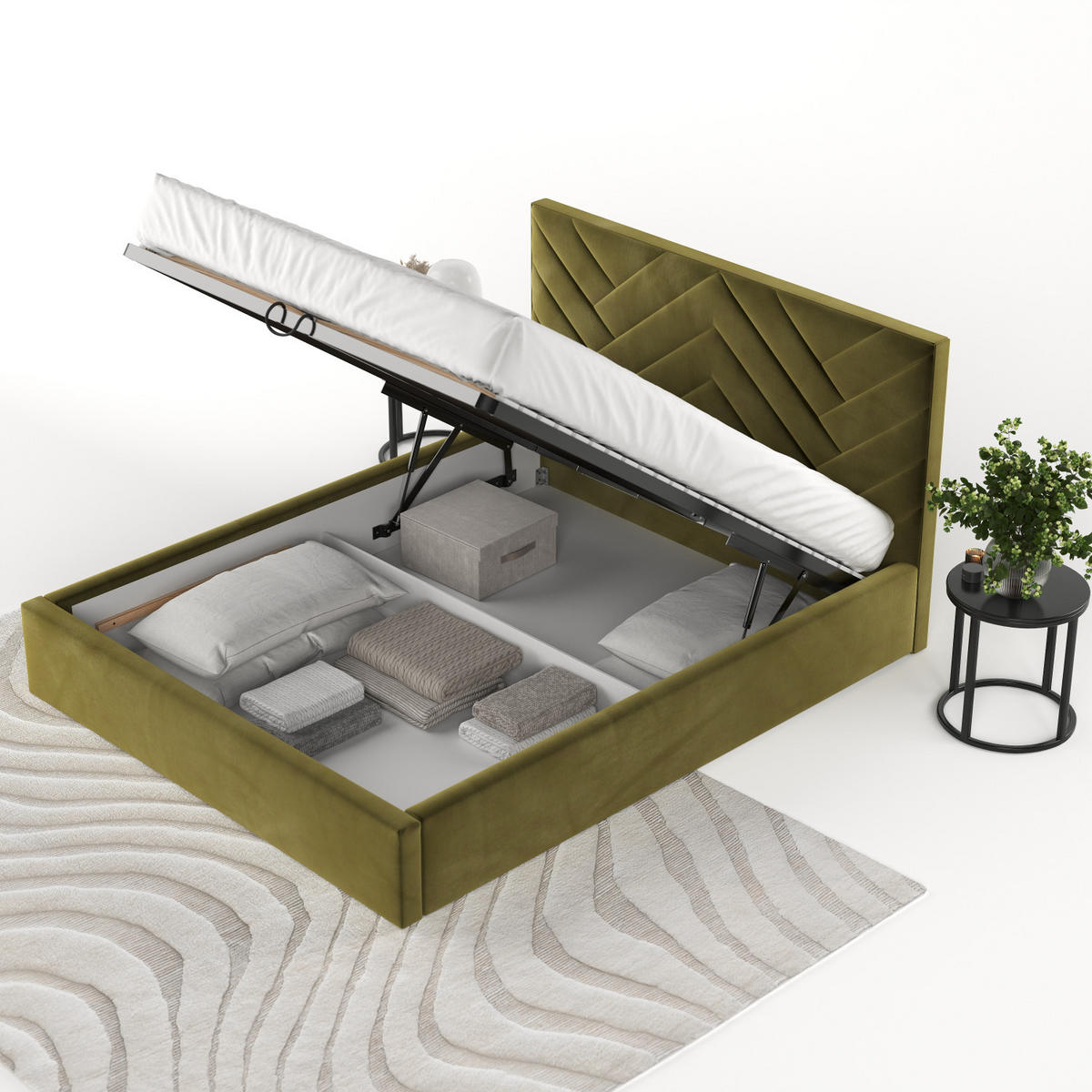 POLSTERBETT Arco 160/200 cm Olivgrün im Kronos Stoff - Schwarz/Naturfarben, Holz/Holzwerkstoff (160/200cm) - AltaBeds