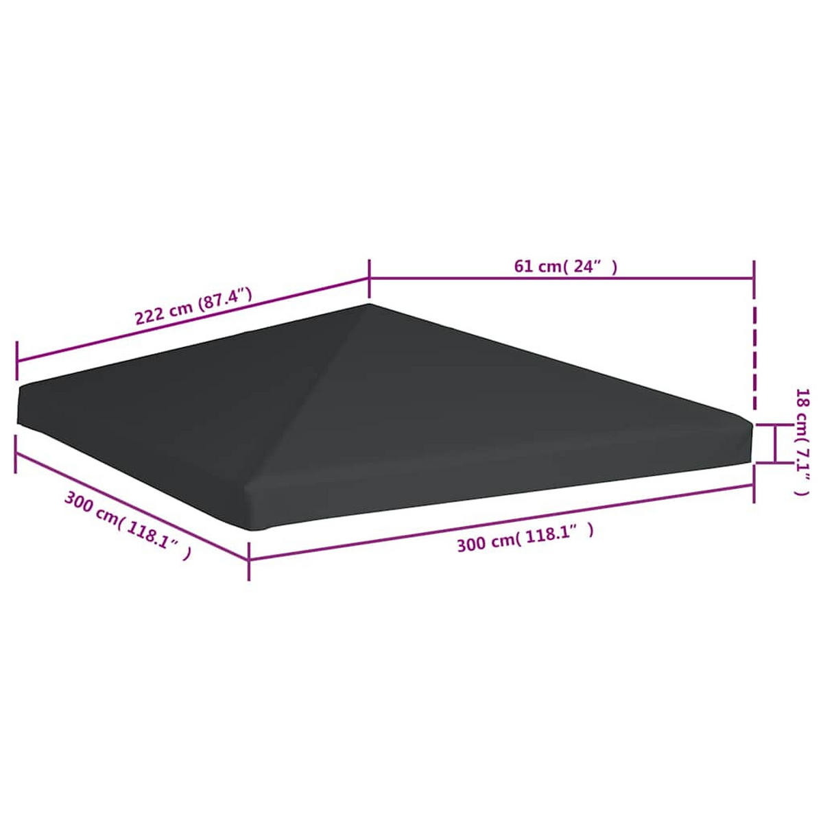 PAVILLONDACH 310 G/M² 3/3 M Grau - Grau, Textil (300/97.8/300cm) - vidaXL