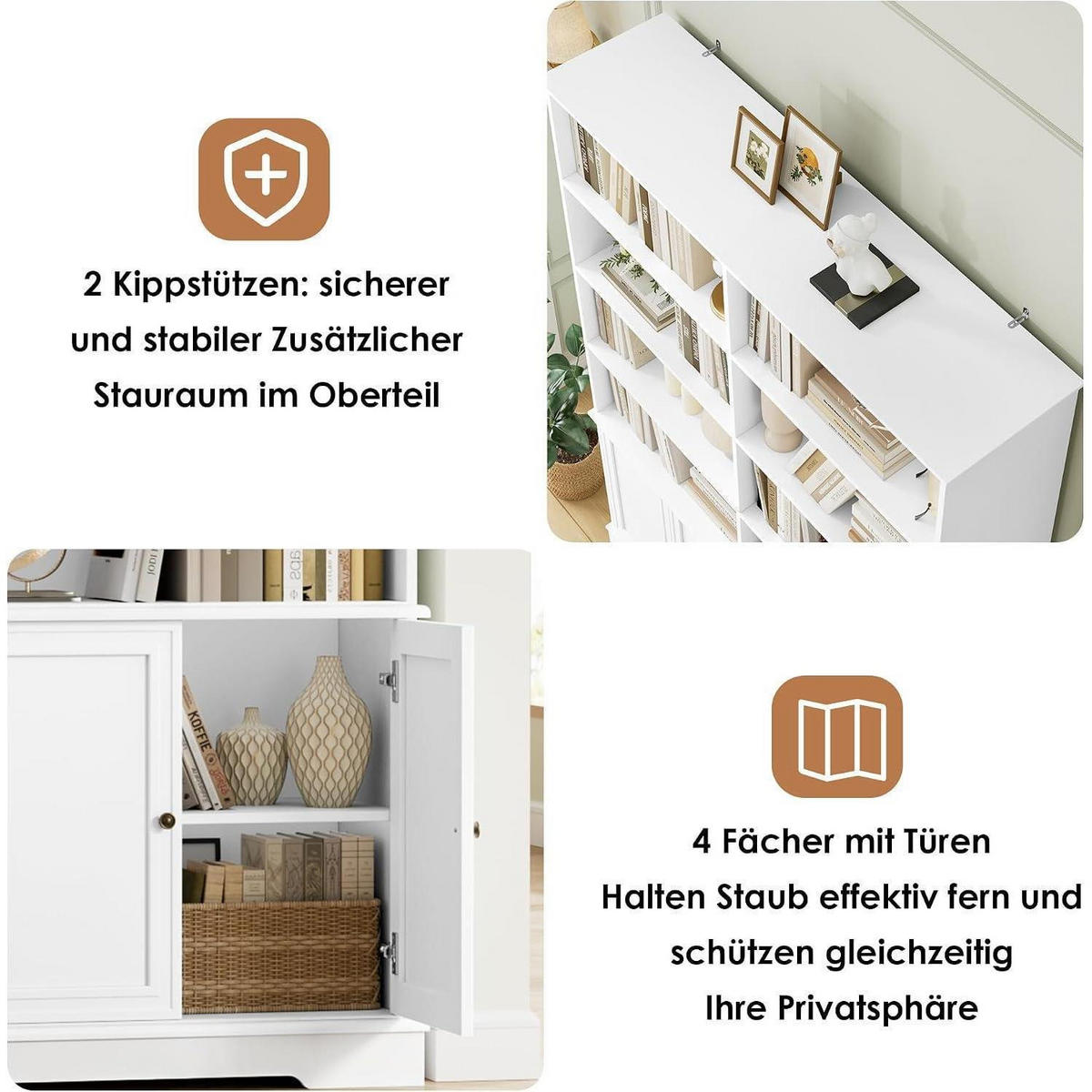 BÜCHERREGAL mit Türen Weiß 185 x 27 x 120 cm - Weiß, Holzwerkstoff (120/185/27cm)