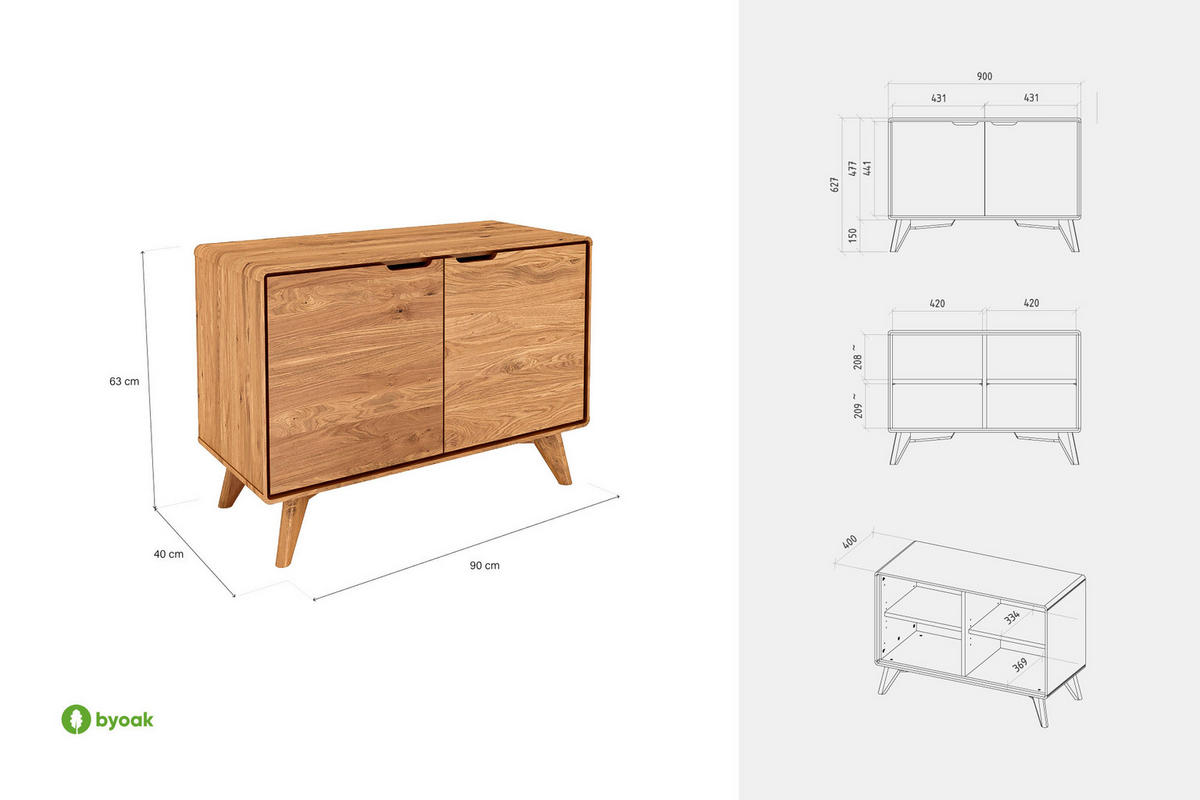KOMMODE GREG Wildeiche - Wildeiche, Holz (90/63/40cm) - byoak