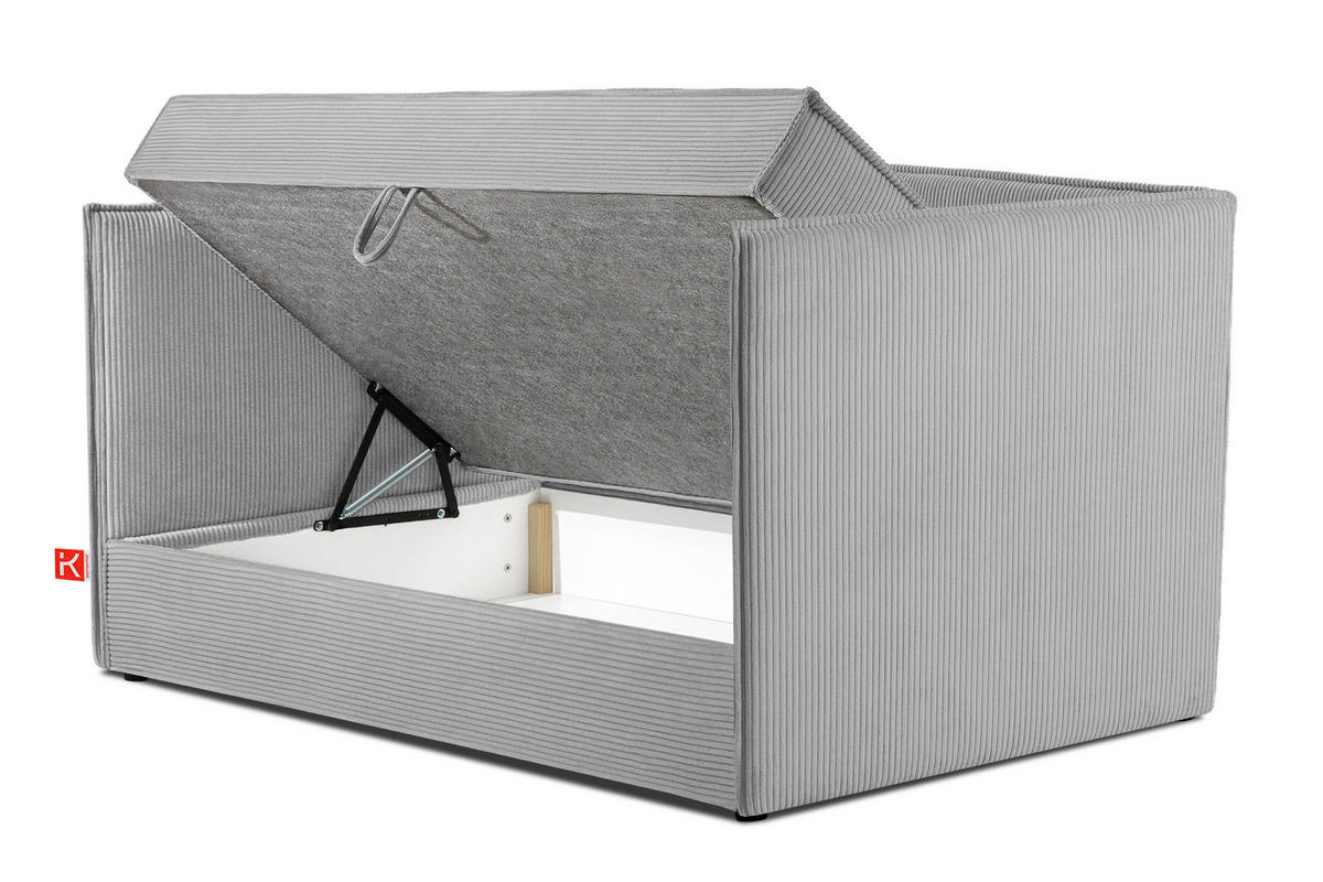 JUGENDBETT ROTI Einzelbett mit Bettkasten, 90x200cm, Bett mit Bonellmatratze, mit Rückenlehne - Hellgrau/Schwarz, Holz/Holzwerkstoff (92/200cm) - KONSIMO®