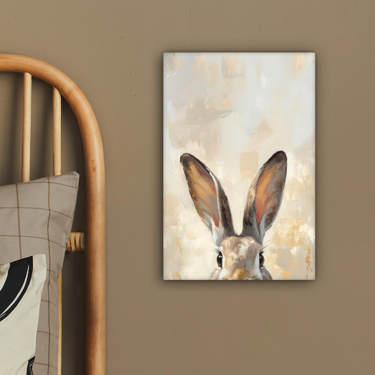 LEINWANDBILD Hase - Ohren - Braun Deko Wohnzimmer 20x30 cm - Beige, Textil (20/30cm) - MuchoWow