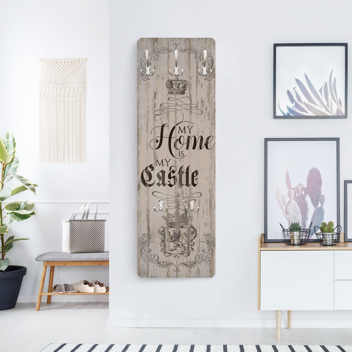 WANDGARDEROBE - My Home is my Castle 34/105 cm - Beige, Holzwerkstoff (34/105/1.6cm) - Bilderwelten
