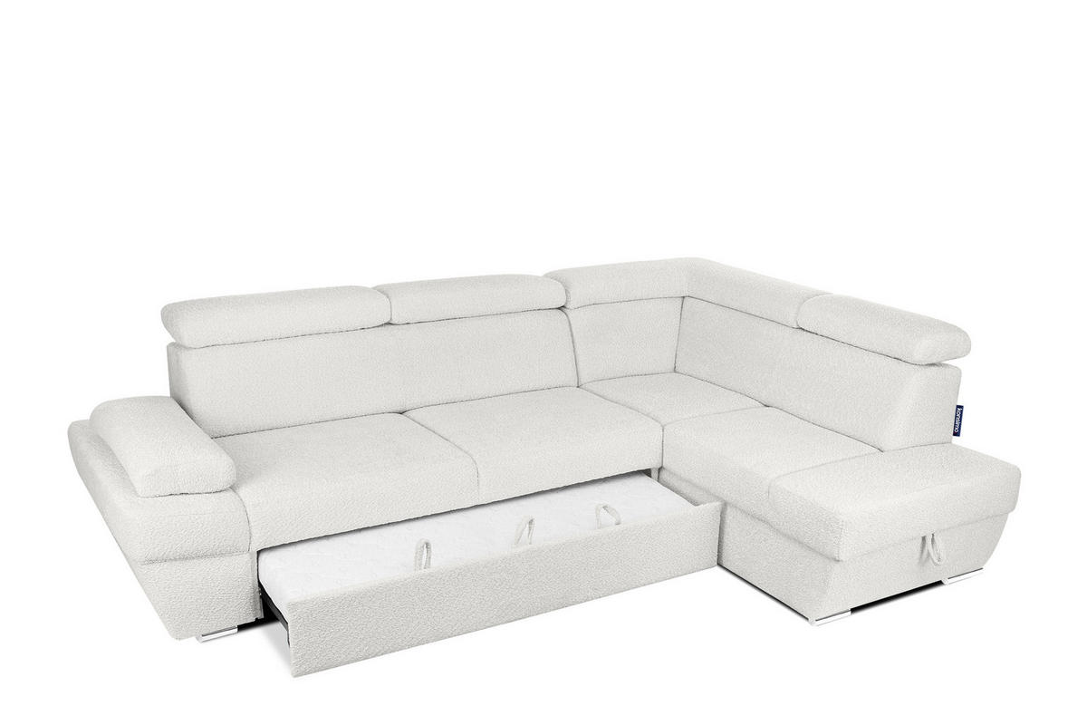 SCHLAFECKSOFA RATLO rechts 4/5-Sitzer mit Bettkasten, Cremeweiß - Silberfarben/Creme, Textil (270/190cm) - KONSIMO®