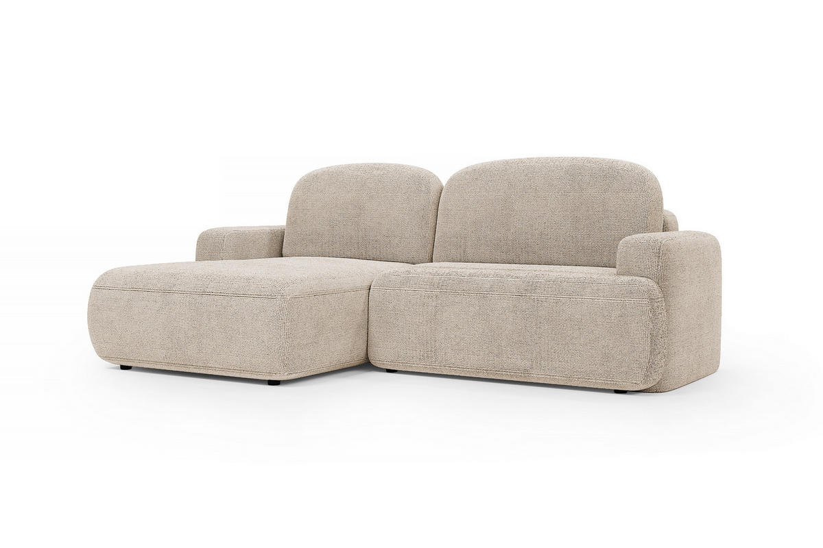 ECKSOFA WARM links 246x176 cm mit Schlaffunktion und Bettkasten – Hellbeige - Beige/Schwarz, Kunststoff/Textil (176/246cm) - MebleHot